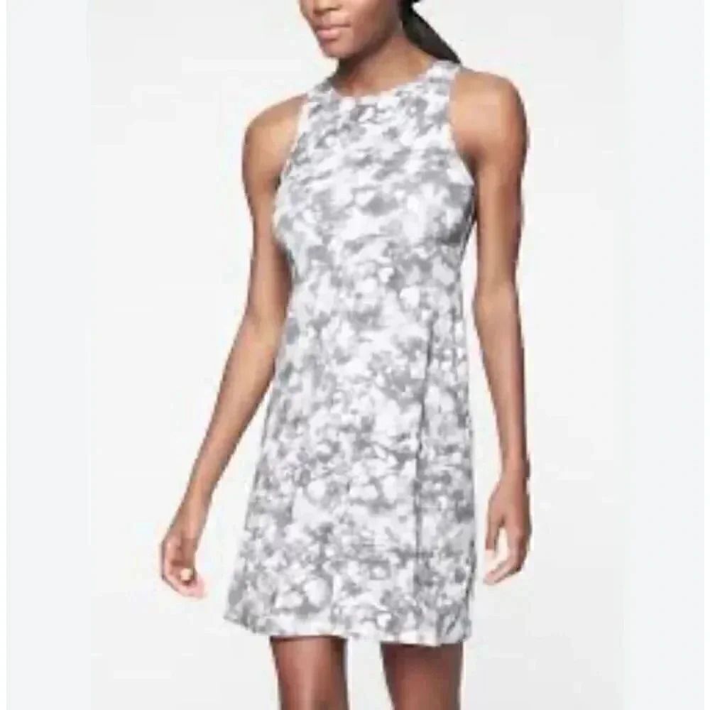 Athleta Santorini Gray White Tie Dye Print High Neck Tank Dress Size XS #2016